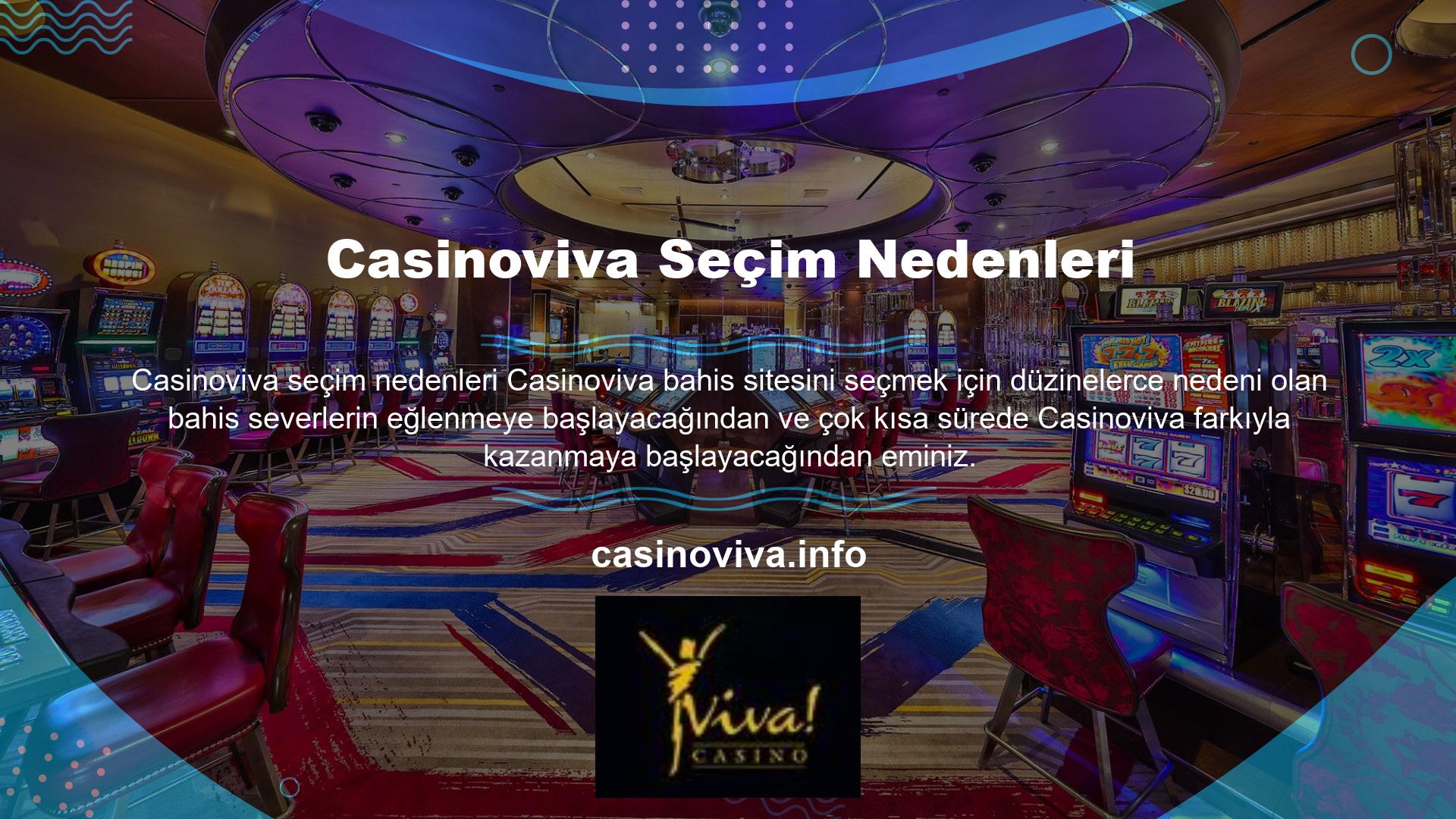 Casino oyun sevenleri ile birlikte eğlenceli ve HD görüntü kalitesiyle yüksek bahis oranları olan spor bahisçilerini bir araya getiren Casinoviva sektörün yükselen ve parlayan yıldızı olmaya devam ediyor